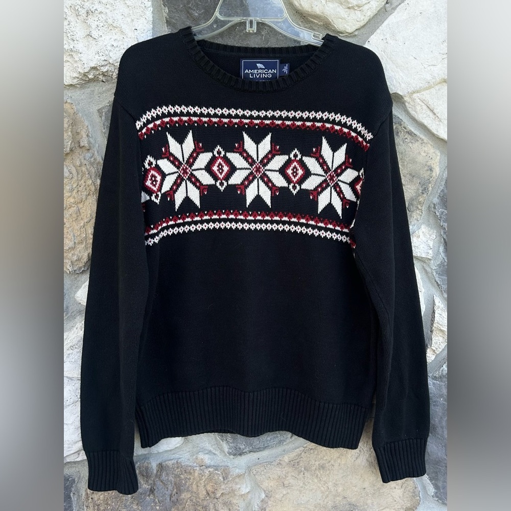 Vintage American Living Knit Sweater Mens LG Nordic Snowflake Ski Lodge Holiday